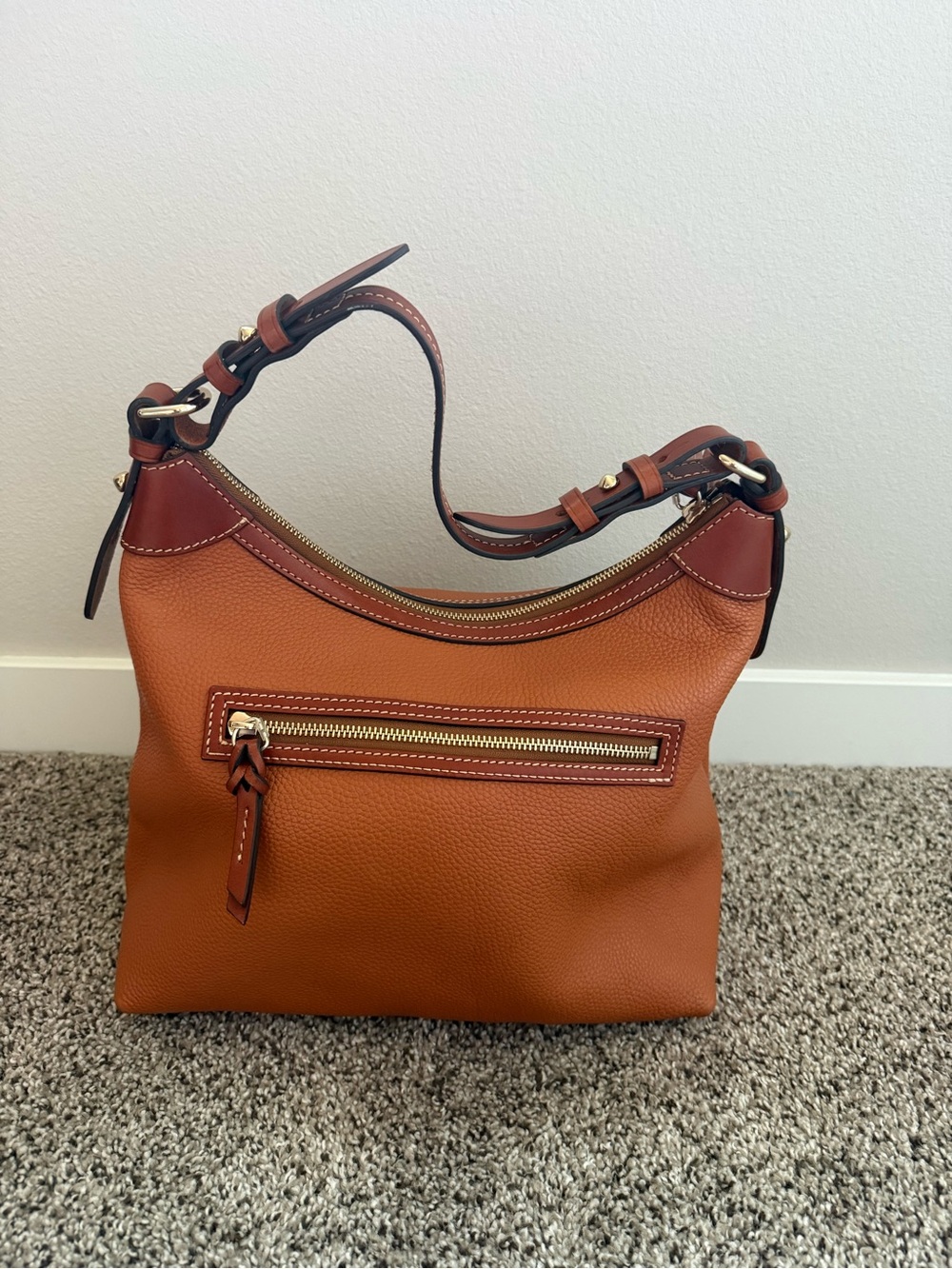 Dooney & Bourke Pebble Leather Hobo Bag in Cognac Brown - Picture 2 of 6
